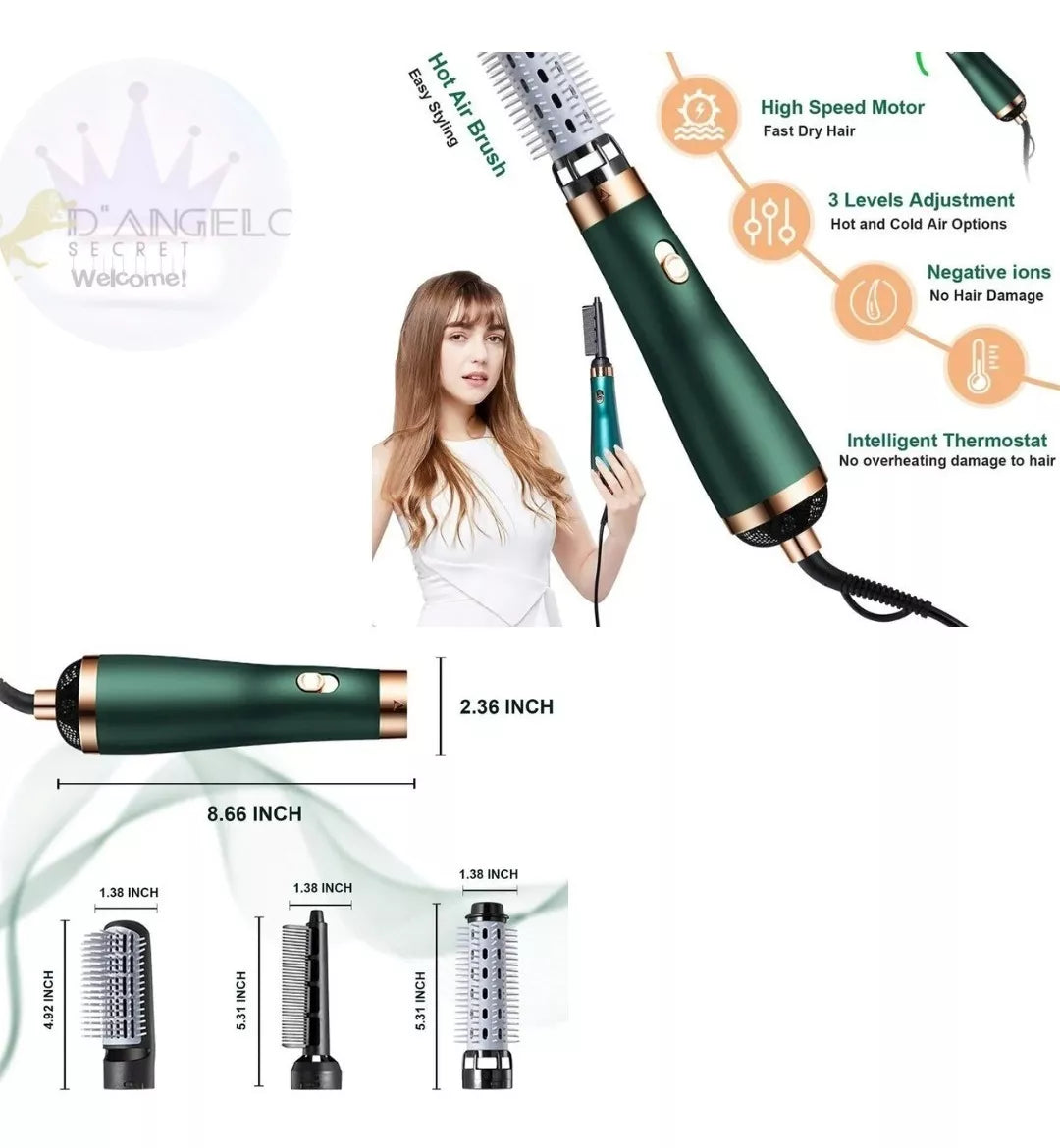 Cepillo eléctrico para el cabello 3en1