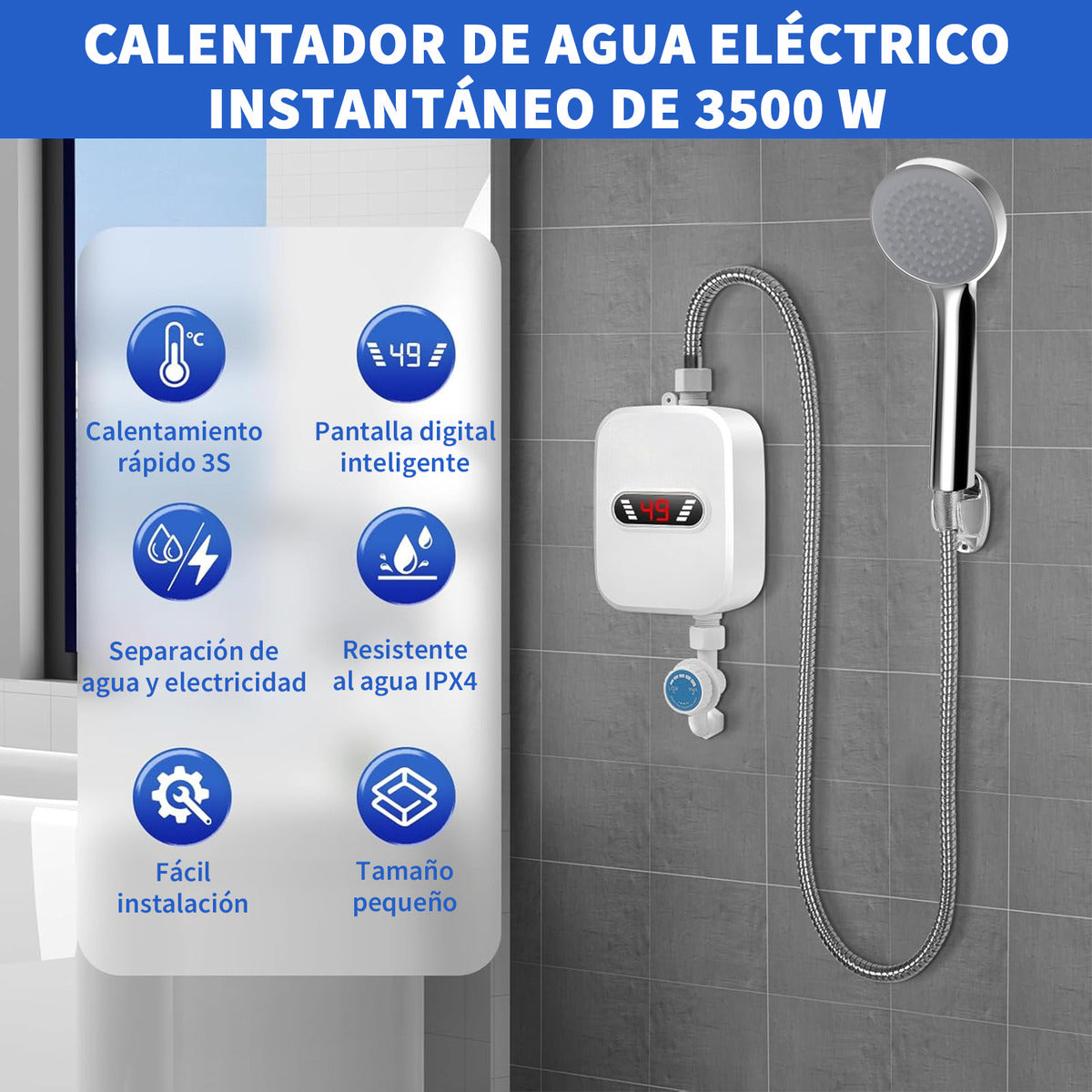 Calentador de Agua Instantáneo con Ajuste de Ducha